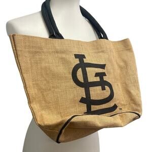 St Louis Baseball Cardinals Logo Burlap Double Handle Tote Bag Inner Pocket